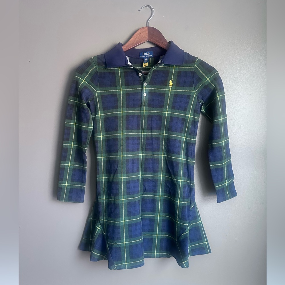 Ralph Lauren Kids Green Plaid Polo Long Sleeve Cotton Dress Youth Girls Size 10